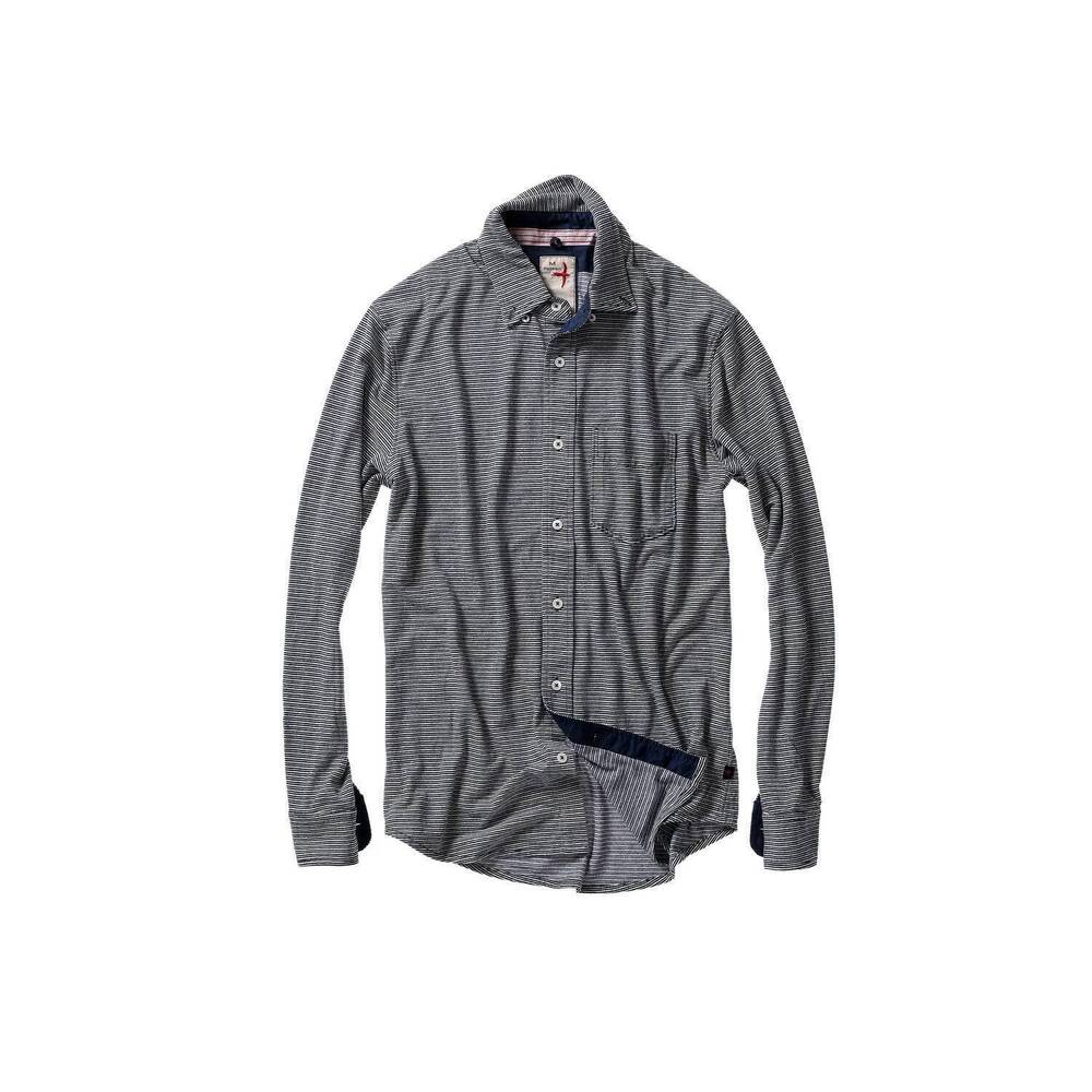 NEW RELWEN men's hemp stripe button down shirt in midnight white
